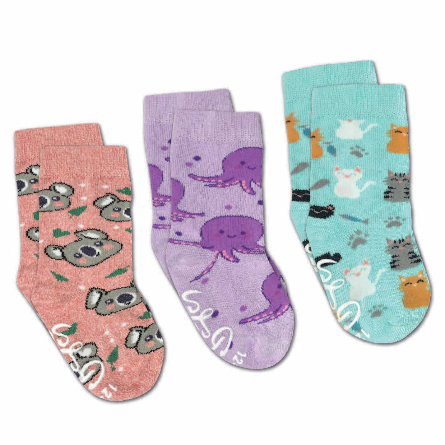 Børne Strømper, 2-4 år - 'Kat, Koala og Blæksprutte' Børn Good Luck Sock