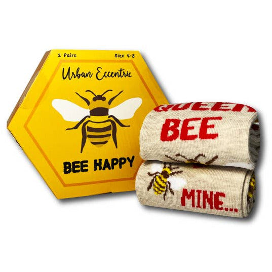 Gaveæske med Sjove strømper, Dame - 'Bee Happy' (2 par)