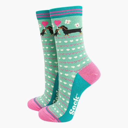 Bambus Sokker Gaveæske til Kvinder - Kærlighedshjerte Hunde