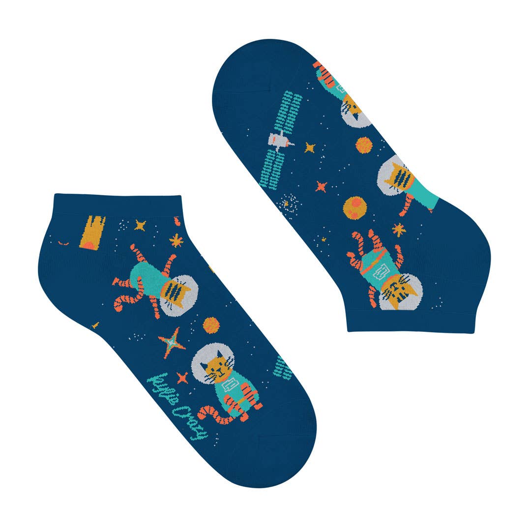 Ankelstrømper - Sjove Korte Sokker med Astronaut-Katte