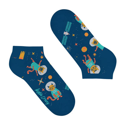 Ankelstrømper - Sjove Korte Sokker med Astronaut-Katte