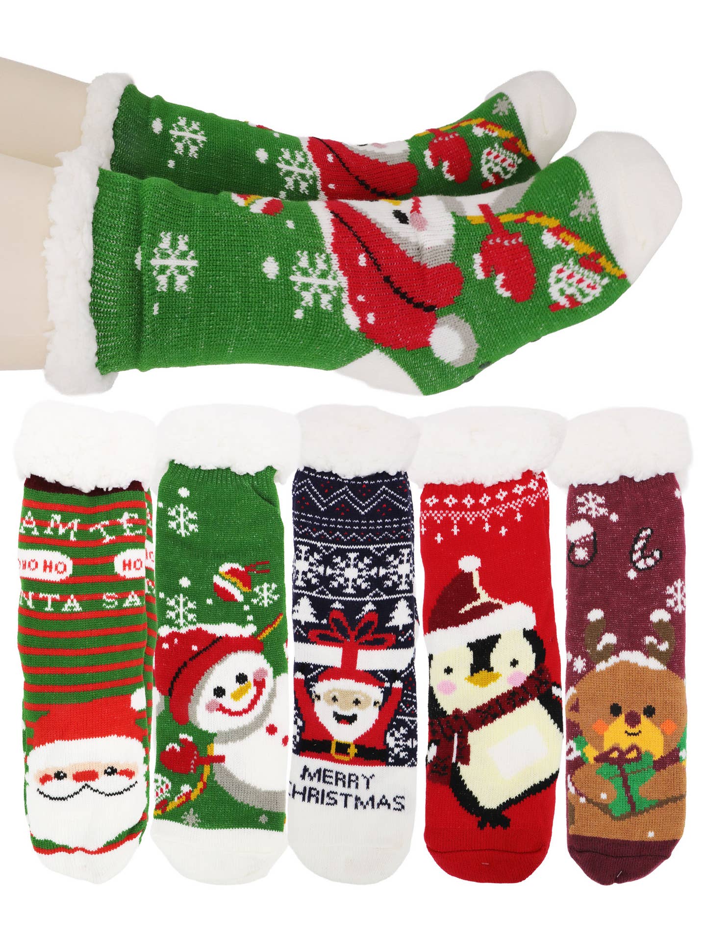 Julesokker med Skridsikker Sål - Tykke Fleece Loungesokker