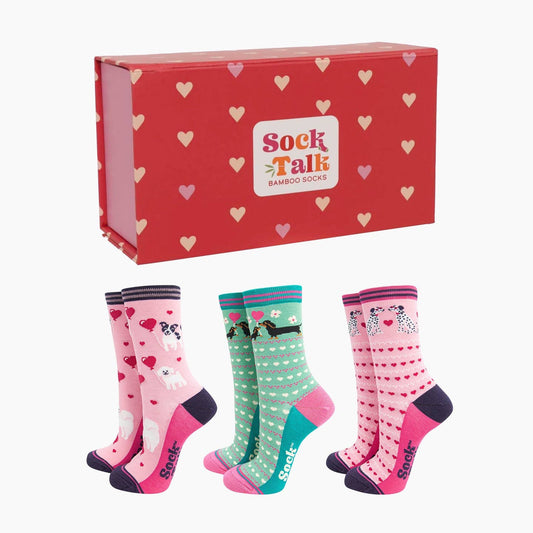 Bambus Sokker Gaveæske til Kvinder - Kærlighedshjerte Hunde