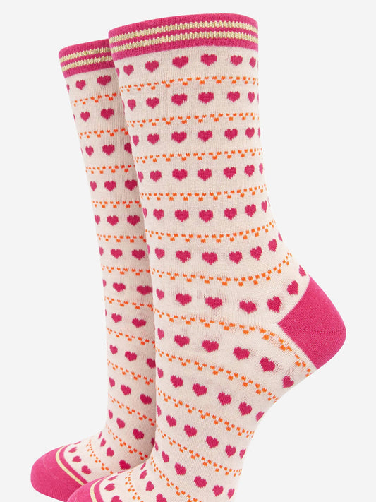 Bambus Sokker til Kvinder - Love Heart Dot Print med Glitter