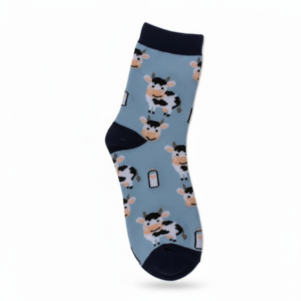 Centered sock with cow pattern