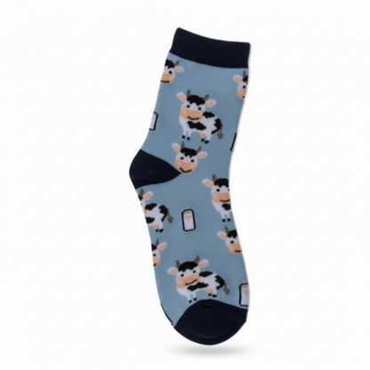 Centered sock with cow pattern